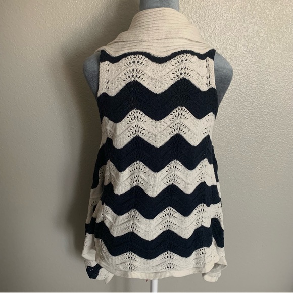 Wet Seal Nautical Striped Blue Cream Sweater Vest - Picture 3 of 9